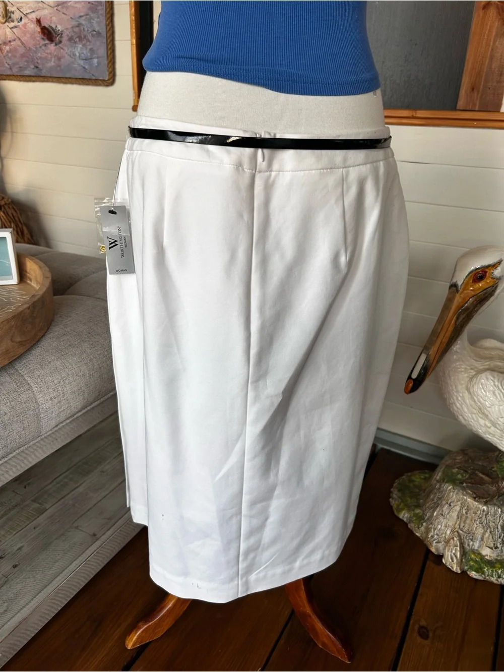 Worthington White Pencil Skirt with Belt Size 14W NWT Classic Career Office